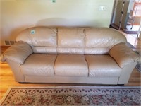 Leather Taupe Over-Stuffed Sofa