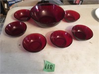 Red glass bowl set