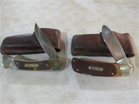 (2) SCHRADE OLD TIMER KNIVES W/SHEATHS (BOTH USED)