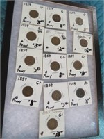 (13) 1859 INDIAN HEAD PENNIES