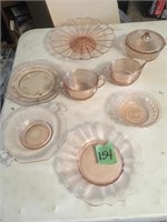 pink depression plates & cups