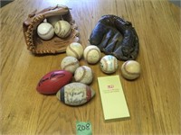baseballs gloves, balls