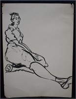 Joseph Delaney Ink on Paper Study of a Female