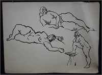 Joseph Delaney Ink on Paper Study of a Female Nude