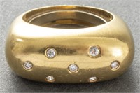 Vintage 18K Yellow Gold Oblong Domed Diamond Ring