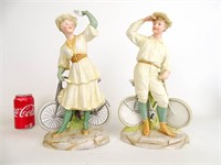 Pair Heubach Figures with Safety Bicycles