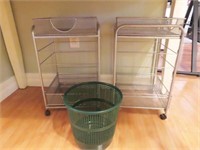 2 WIRE ROLLING RACKS AND TRASH CAN