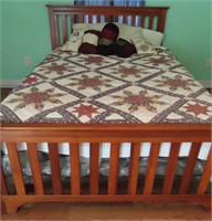 MISSION STYLE QUEEN SIZE BED WITH QUILT AND