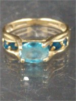 14K Gold Blue Multi Stone Ring SZ 7