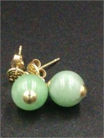 10K Gold Jade Dangle Earrings
