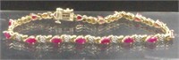10K Gold Diamond and Ruby Bracelet 7.5"