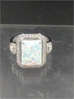 Radiant Cut White Opal Sterling Silver Ring SZ 6