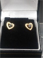 10K Gold Heart and Sapphire Stud Earrings