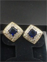 Sapphire & Topaz Sterling Silver Baguette Earrings