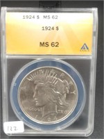 1924 Peace Silver Dollar ANACS MS62