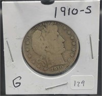 1910-S Barber Half Dollar 90% Silver