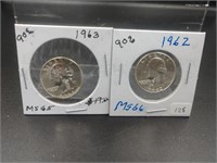 1962 & 1963 Washington Quarters 90% Silver