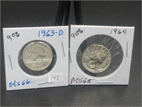 1963-D & 1964 Washington Quarters 90% Silver