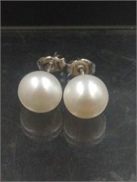 14K White Gold Natural White Pearl Earrings