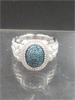 Blue Diamond Sterling Silver Ring SZ 7