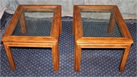 2 DREXEL GLASS TOP END TABLES