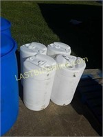 4 White Poly 15 gallon Drums Barrels