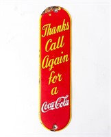 1950s Coca Cola Door Push Plate Porcelain Sign