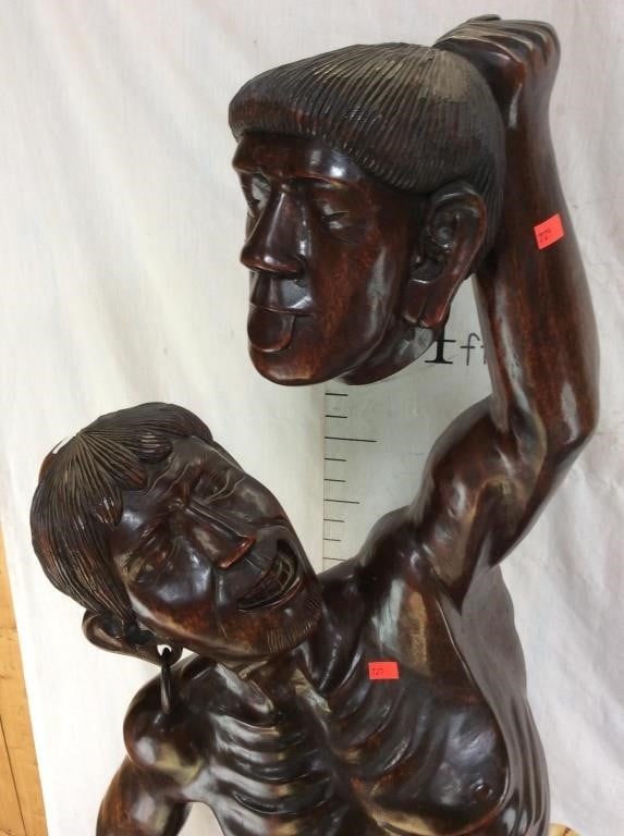 Head Hunter Wooden Carved Statue Philippines Missing Sword.