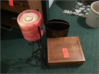 Step stool, candle stand, vintage trash bin