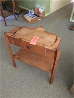 Antique light wood end table with pull drawer