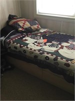 Bed, bed frame, sheets, blanket etc