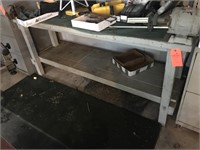 wood work bench with grinder and vise