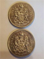 2 CANADA  50 CENT COINS 1975 & 1969