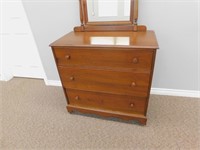 Antique 3 Drawer Wooden Dresser With Mirror