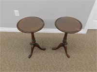 2 Round Wooden Side Tables With Glass Tops