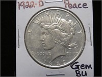 1922 D PEACE SILVER DOLLAR 90% GEM BU