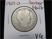 1907 O BARBER HALF DOLLAR 90% VG