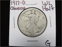 1917 D OBVERSE WALKING LIBERTY HALF $ 90% G