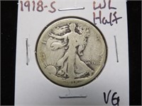 1918 S WALKING LIBERTY HALF DOLLAR 90% VG