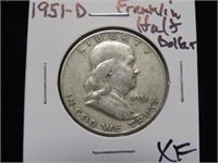 1951 D FRANKLIN HALF DOLLAR 90% VG