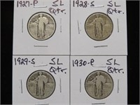 1927 P, 28 S, 29 S, 30 P STANDING LIBERTY QTRS 90%