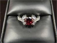 LADIES 925 SILVER RUBY & WHITE SAPPHIRE SIZE 6