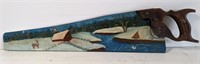 Painted handsaw signed by Eunice '89