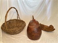 Wooden Decorative Items and Large Basket