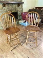 Pair of Wooden Spinning Barstools