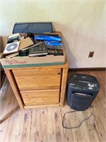 Wooden Filing Cabinet with Office Supplies