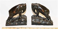 VINTAGE PATINATED ELEPHANT BOOKENDS