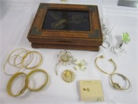 Jewelry Box, Pins, Bracelets, Watches, & More