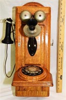 VINTAGE OAK WALL PHONE - CONVERTED TO DIAL