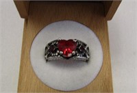 .925 Silver Heart Shaped Stone Ring-Size 6